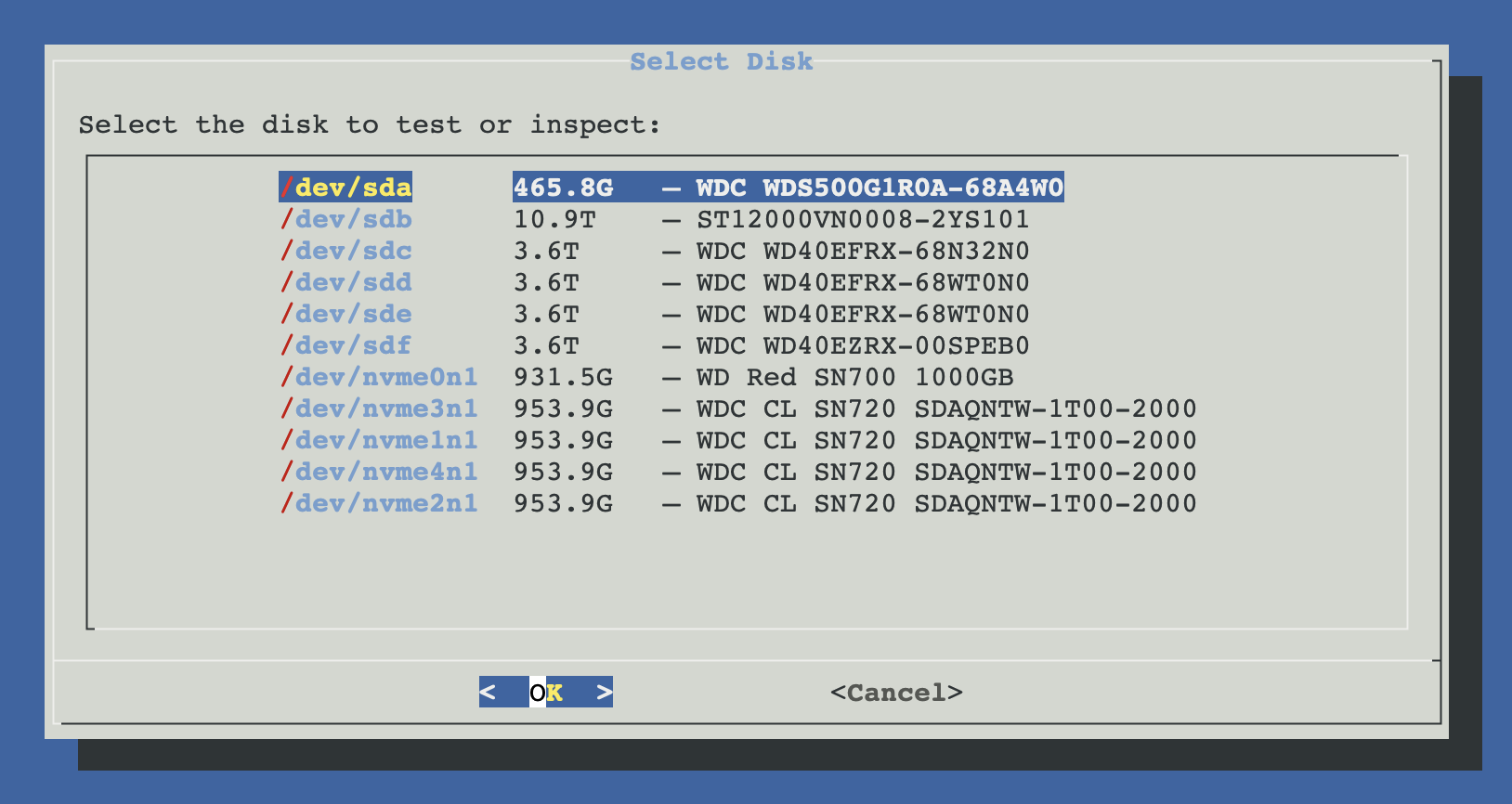 SMART disk selection menu