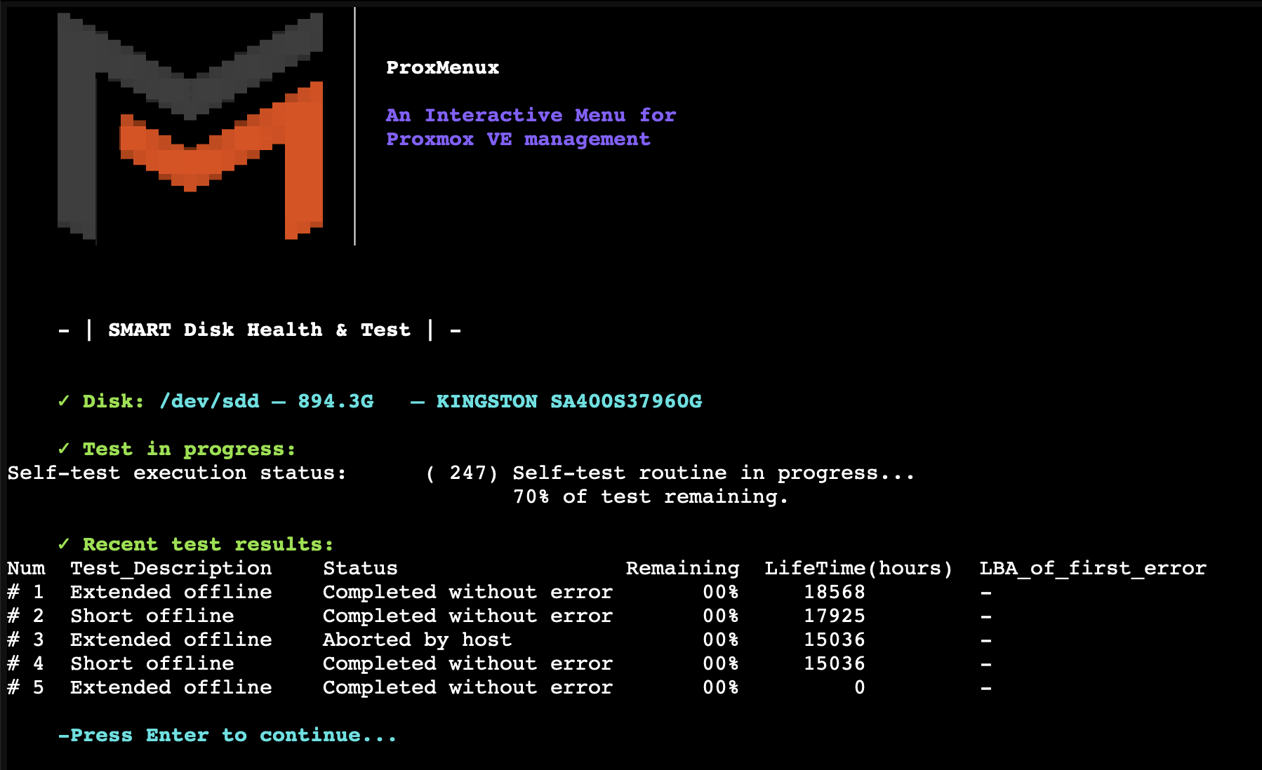 Quick health status output
