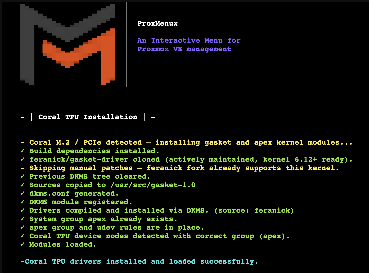 Final summary + reboot prompt after a PCIe install
