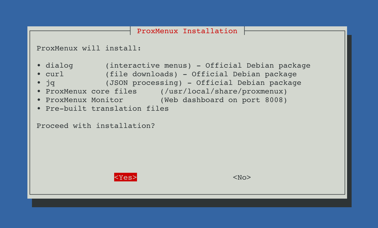 ProxMenux installation in progress