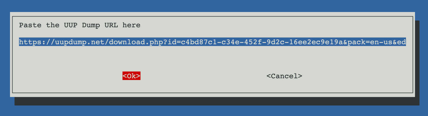 Paste the URL you copied from uupdump.net