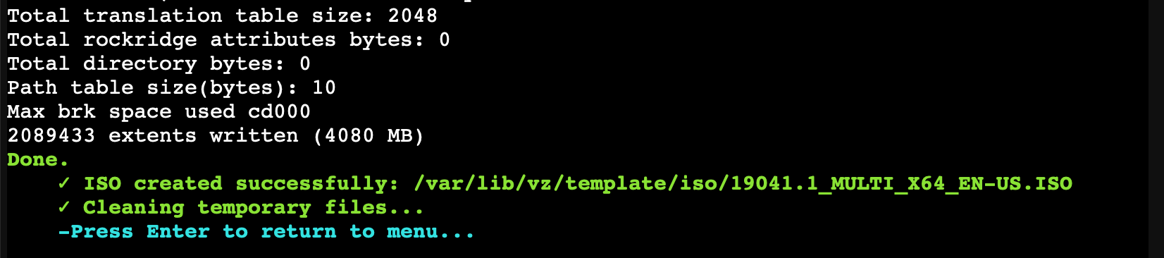 Build finished — ISO is ready in Proxmox ISO storage