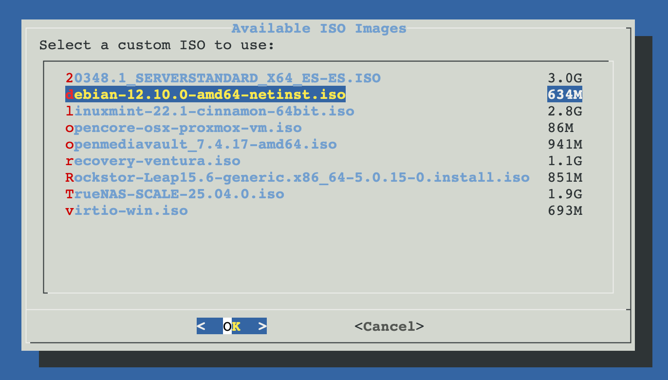 Local ISO selection menu