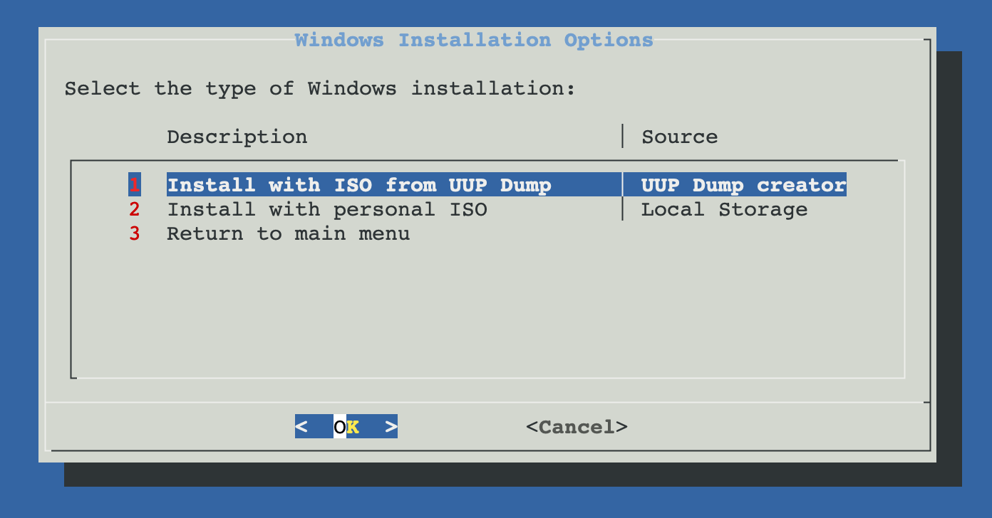 ProxMenux Windows installation options