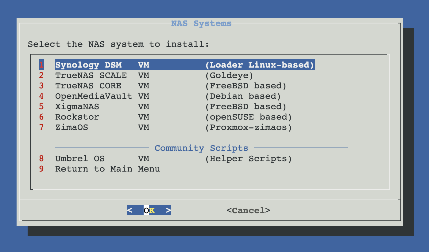 ProxMenux System NAS selector