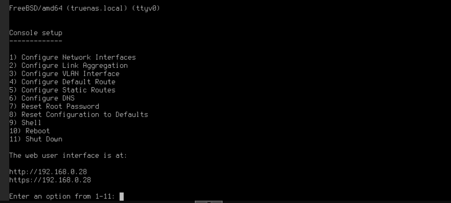 TrueNAS CORE shell interface