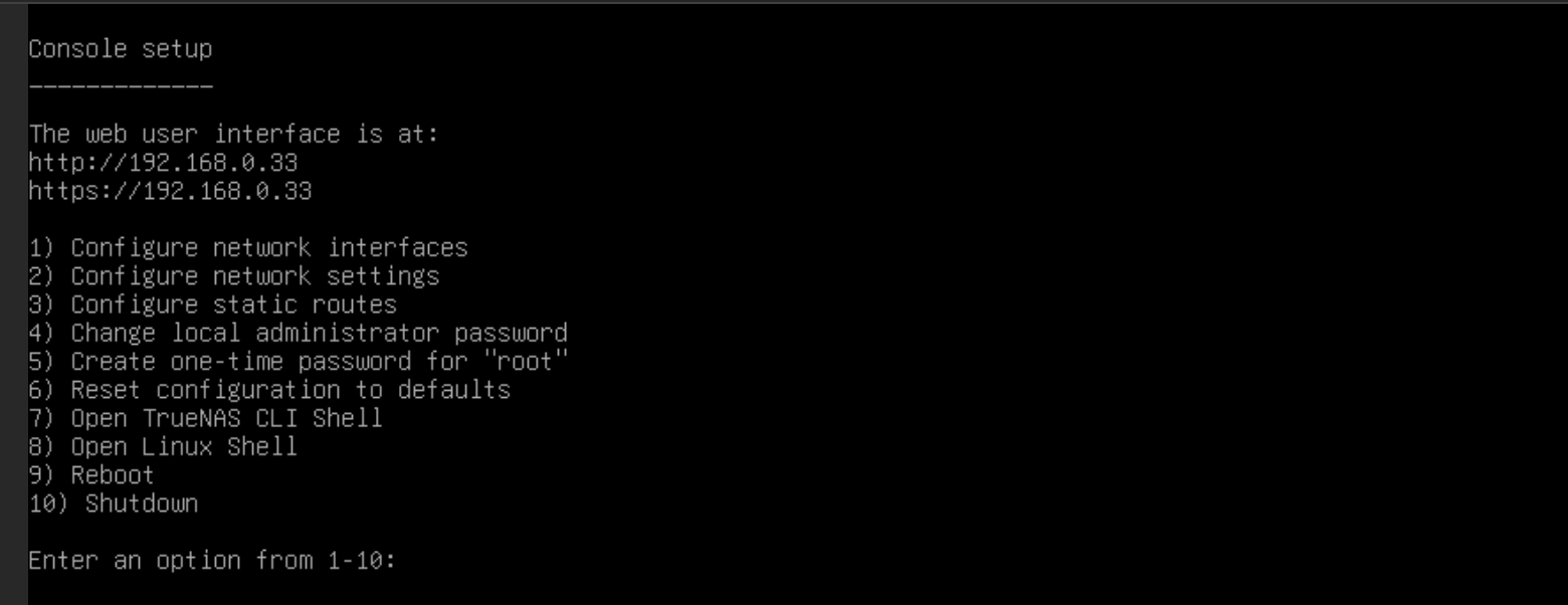 TrueNAS SCALE shell interface