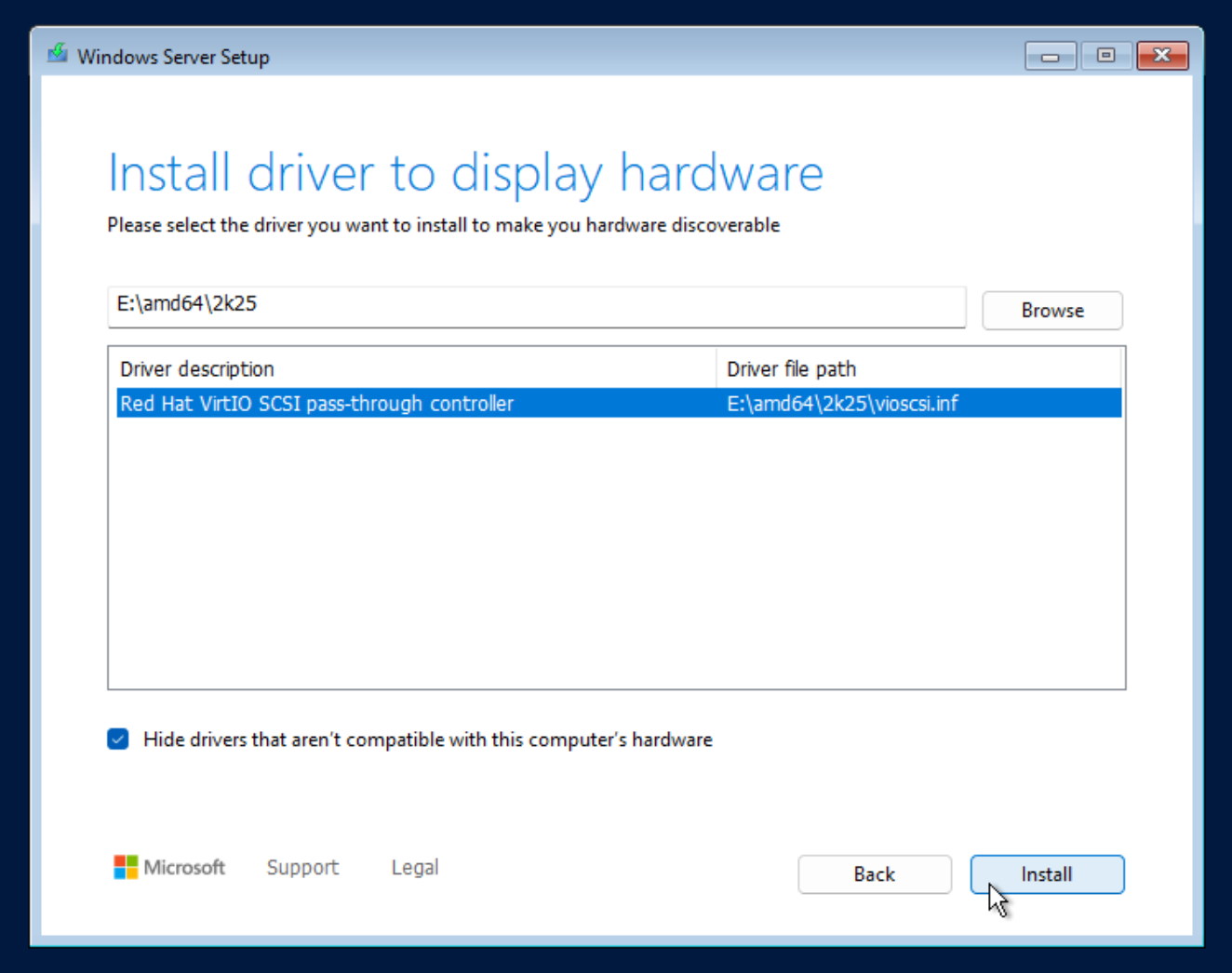 Browse to the appropriate driver folder
